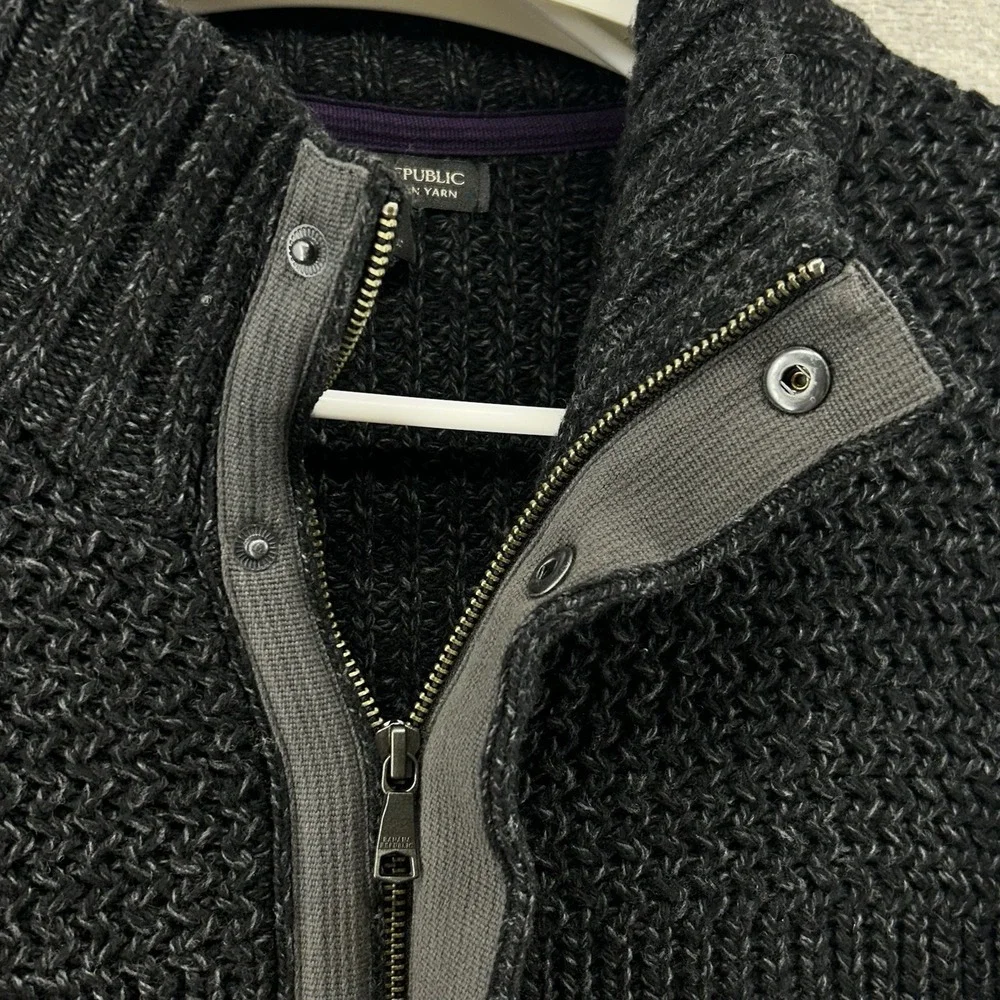 Banana Republic Cardigan Sweater Men Size XL Black Italian Merino Wool Full Zip